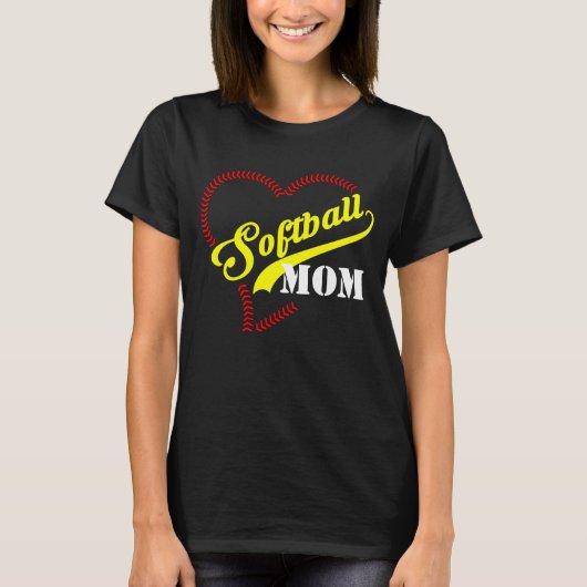 Stitch hart softbal mam gepersonaliseerde vrouwen  t-shirt (Voorkant)