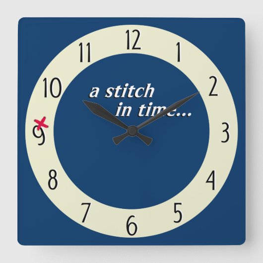 Stitch in time bespaart 9 uur - blauw vierkante klok (Voorkant)