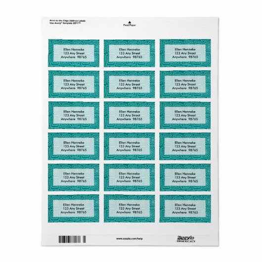 Stitch Squares op Blauwgroen Etiket (Full Sheet)