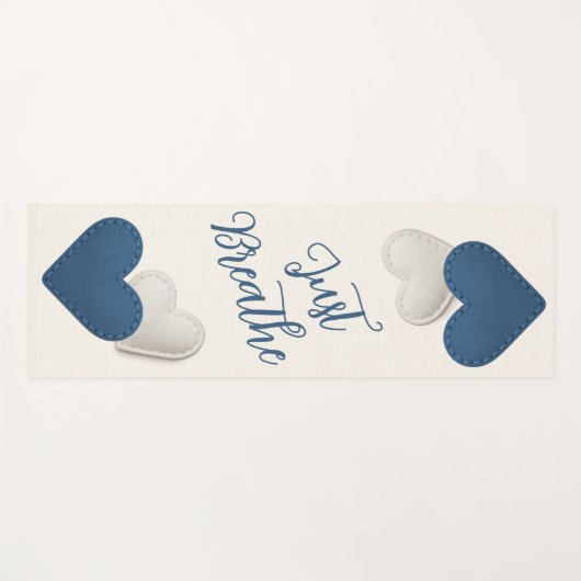 Stitched Blue / Ivory Hearts "Just Breath" Yogamat (Voorkant (horizontaal))
