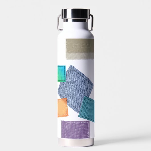 Stitched Fabric Patchwork gepersonaliseerd Waterfles (Voorkant)