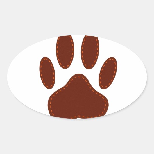 Stitched Felt Dog Paw Print Ovale Sticker (Voorkant)
