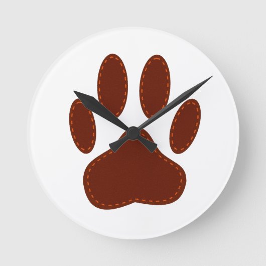Stitched Felt Dog Paw Print Ronde Klok (Voorkant)