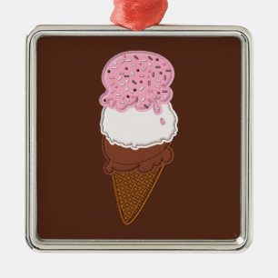 Stitched-Ice-Cream-Cones-2-Sq-ORNAMENT Metalen Ornament