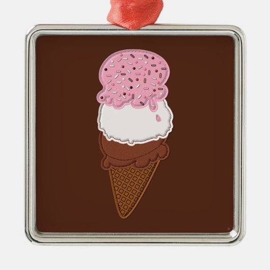 Stitched-Ice-Cream-Cones-2-Sq-ORNAMENT Metalen Ornament (Voorkant)