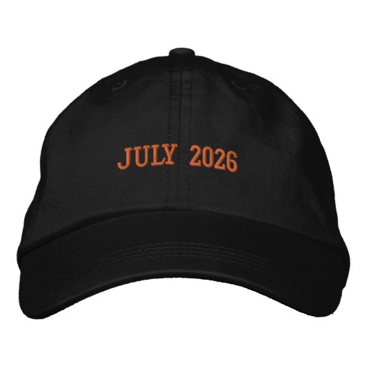 Stitched JULY 2026 text Summer-Hat Navy Color Cool Geborduurde Pet (Voorkant)