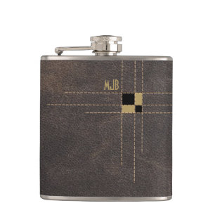 Stitched Leather Classy Monogram Heupfles