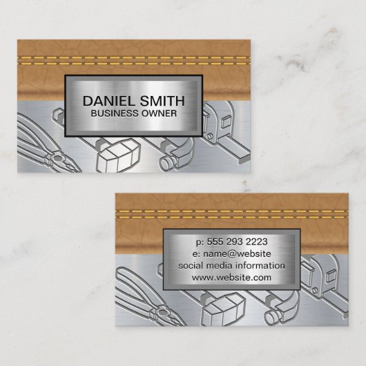 Stitched Leather | Metaalhardware Visitekaartje (Voorkant / Achterkant)