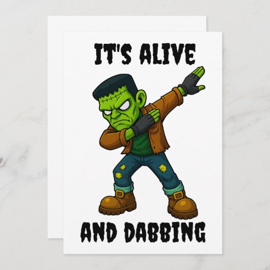 Stitched Monster leeft en danst voor Halloween Kaart (Voorkant / Achterkant)