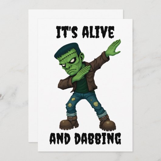 Stitched Monster leeft en danst voor Halloween Kaart (Voorkant / Achterkant)