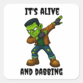 Stitched Monster leeft en danst voor Halloween Vierkante Sticker (Voorkant)
