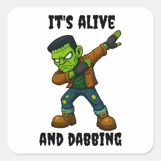 Stitched Monster leeft en danst voor Halloween Vierkante Sticker (Voorkant)