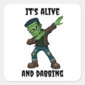 Stitched Monster leeft en danst voor Halloween Vierkante Sticker (Voorkant)