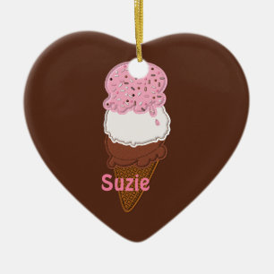 Stitched-Neapolitan-Ice-Cream-Cones-2-Hrt ORNIE Keramisch Ornament