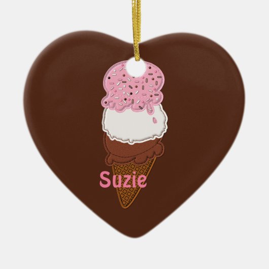Stitched-Neapolitan-Ice-Cream-Cones-2-Hrt ORNIE Keramisch Ornament (Voorkant)
