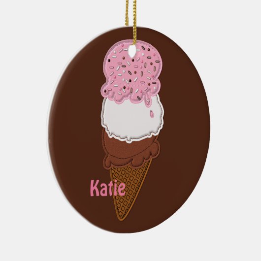 Stitched-Neapolitan-Ice-Cream-Cones-2-ROUND ORNIE Keramisch Ornament (Rechts)