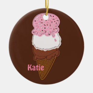 Stitched-Neapolitan-Ice-Cream-Cones-2-ROUND ORNIE Keramisch Ornament