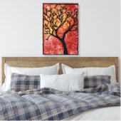 Stitched Tree op geverfd Canvas - Rood Afdruk (Insitu (Slaapkamer))