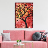 Stitched Tree op geverfd Canvas - Rood Afdruk (Insitu (Woonkamer))