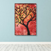 Stitched Tree op geverfd Canvas - Rood Afdruk (Insitu (Houten vloer))