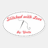 Stitched with Love Ovale Sticker (Voorkant)