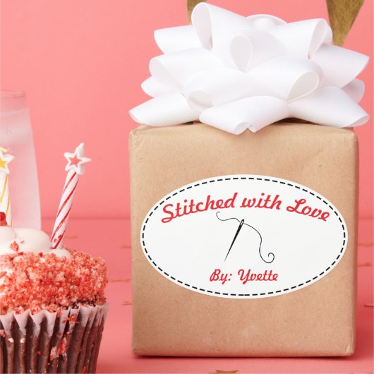 Stitched with Love Ovale Sticker (Feest)