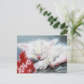 Stitched with Love White kitten hart Briefkaart (Staand voorkant)