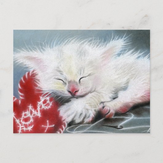 Stitched with Love White kitten hart Briefkaart (Voorkant)
