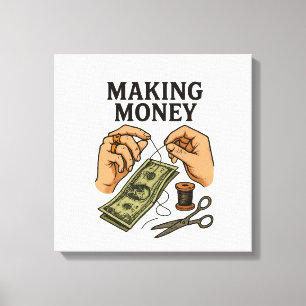 Stitching Money - Handgemaakte Fortune Art Canvas Afdruk