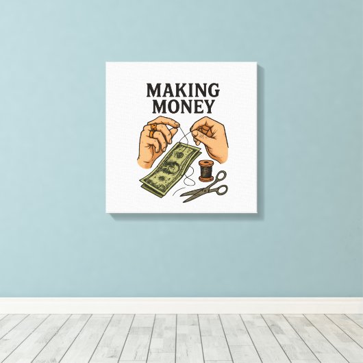 Stitching Money - Handgemaakte Fortune Art Canvas Afdruk (Insitu (Houten vloer))