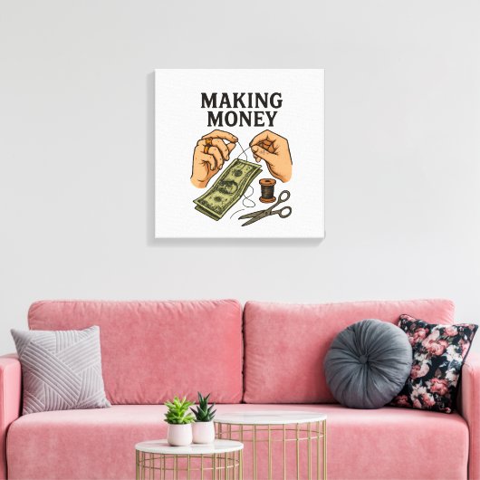 Stitching Money - Handgemaakte Fortune Art Canvas Afdruk (Insitu (Woonkamer))