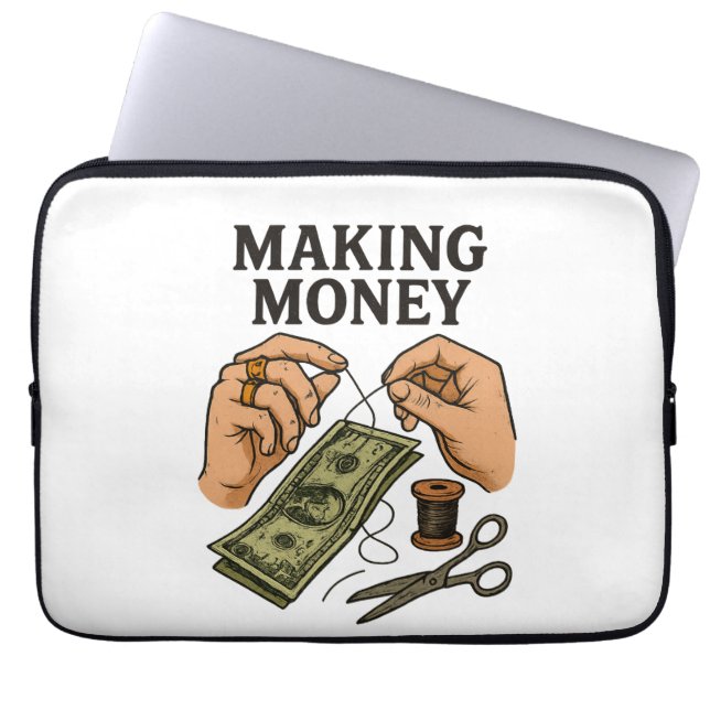 Stitching Money - Handgemaakte Fortune Art Laptop Sleeve (Voorkant)