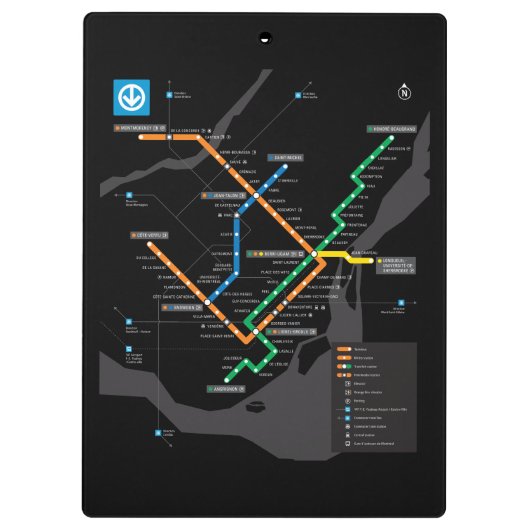 STM Montreal Metro Subway Map wit HD Klembord (Achterkant)