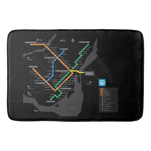 STM Montreal Metro Subway Map zwarte achtergrond H Badmat (Voorkant)