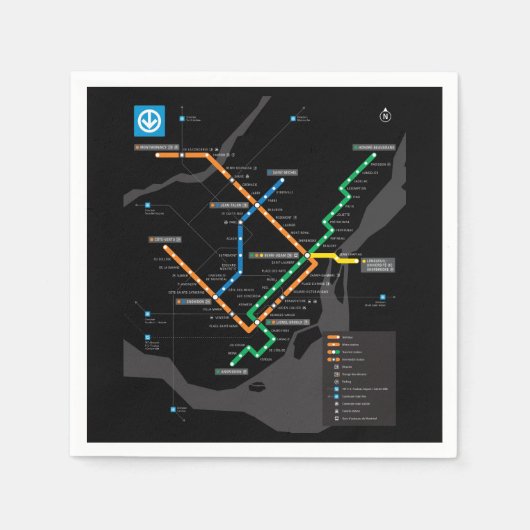 STM Montreal Metro Subway Map zwarte achtergrond H Servet (Voorkant)