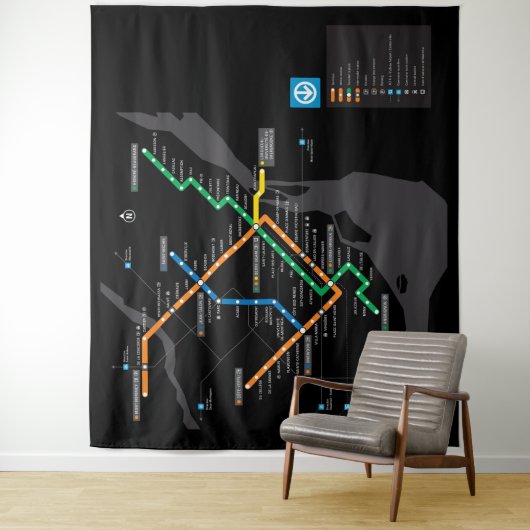 STM Montreal Metro Subway Map zwarte achtergrond H Wandkleed (In situ)