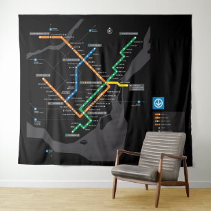STM Montreal Metrokaart Zwarte Achtergrond HD Wandkleed