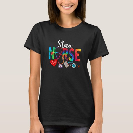 STNA Nurse Tie Dye Love Heart Stethoscoop RN Nurse T-shirt (Voorkant)
