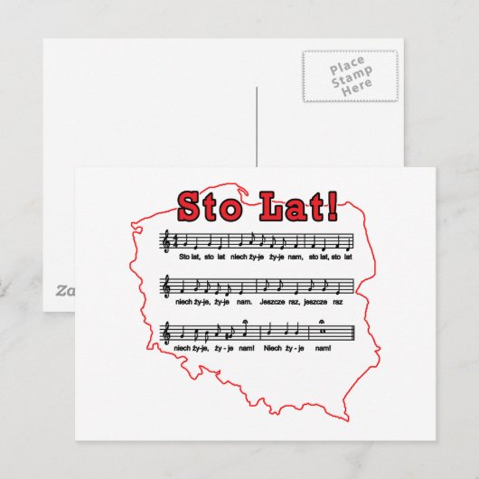 Sto Lat. Poolse Song-kaart Briefkaart (Voorkant / Achterkant)