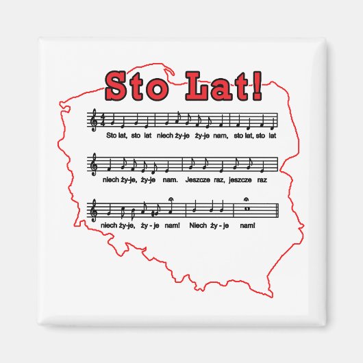 Sto Lat. Poolse Song-kaart Magneet (Voorkant)