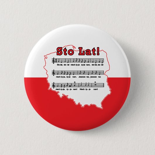 Sto Lat. Poolse Song-kaart Ronde Button 5,7 Cm (Voorkant)