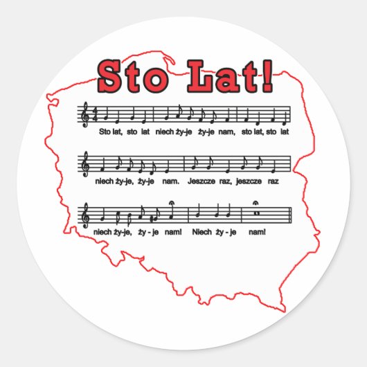 Sto Lat. Poolse Song-kaart Ronde Sticker (Voorkant)