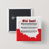 Sto Lat. Poolse Song-kaart Vierkante Button 5,1 Cm (Voorkant /achterkant)