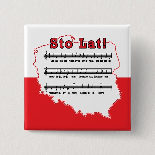 Sto Lat. Poolse Song-kaart Vierkante Button 5,1 Cm (Voorkant)