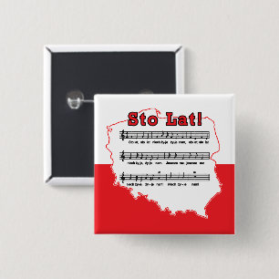 Sto Lat. Poolse Song-kaart Vierkante Button 5,1 Cm