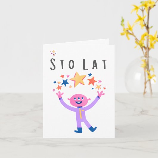 Sto Lat Poolse verjaardag, gefeliciteerd Kaart (Gele Bloem)