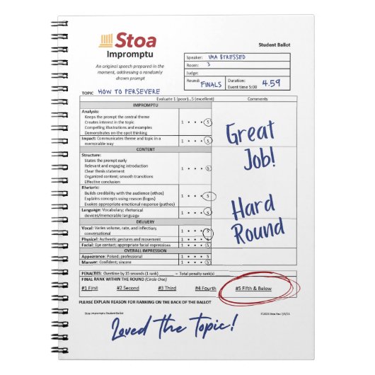 STOA Speech Ballot 5e en lager Notitieboek (Voorkant)