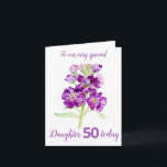 Stock bloemen paarse dochter 40ste verjaardagskaar kaart<br><div class="desc">Personalize this card for an extra special touch to suit your needs. Night scented stock flowers purple themed birthday card,  Daughter 50 years card. Artwork is adapted from an origineel watercolour painting by Sarah Trett.</div>