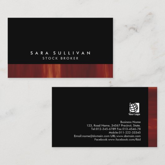 Stock Broker Vet Zwart Abstract Zonsondergang Grad Visitekaartje (Voorkant / Achterkant)
