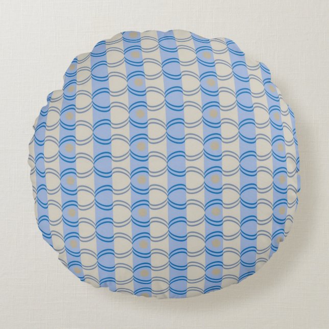 Stock Candystripe Blue Tan Rond Kussen (Voorkant)